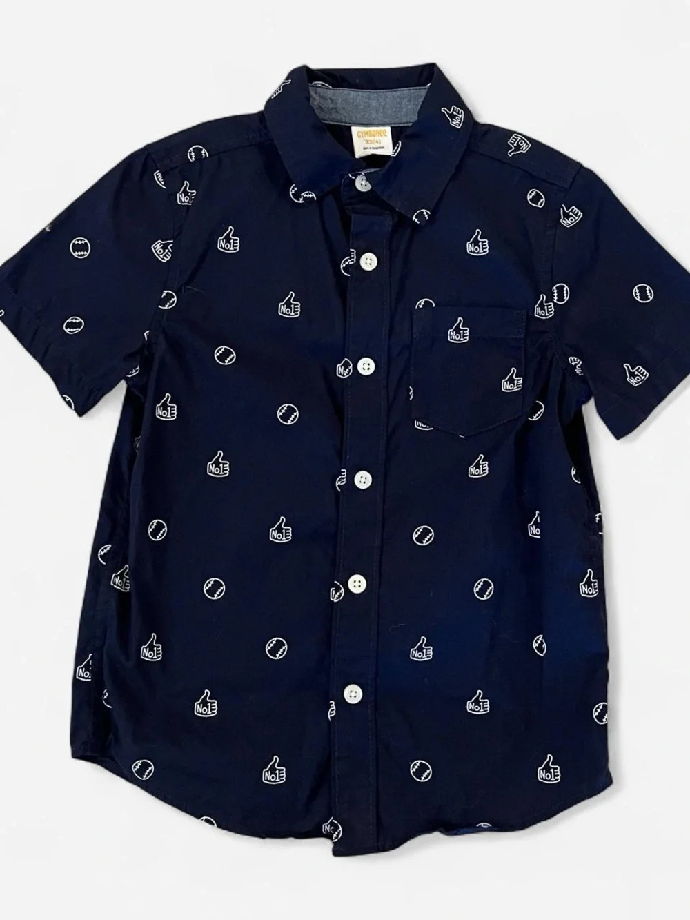 Gymboree Navy Short-Sleeve Button-Down Shirt with Baseballs